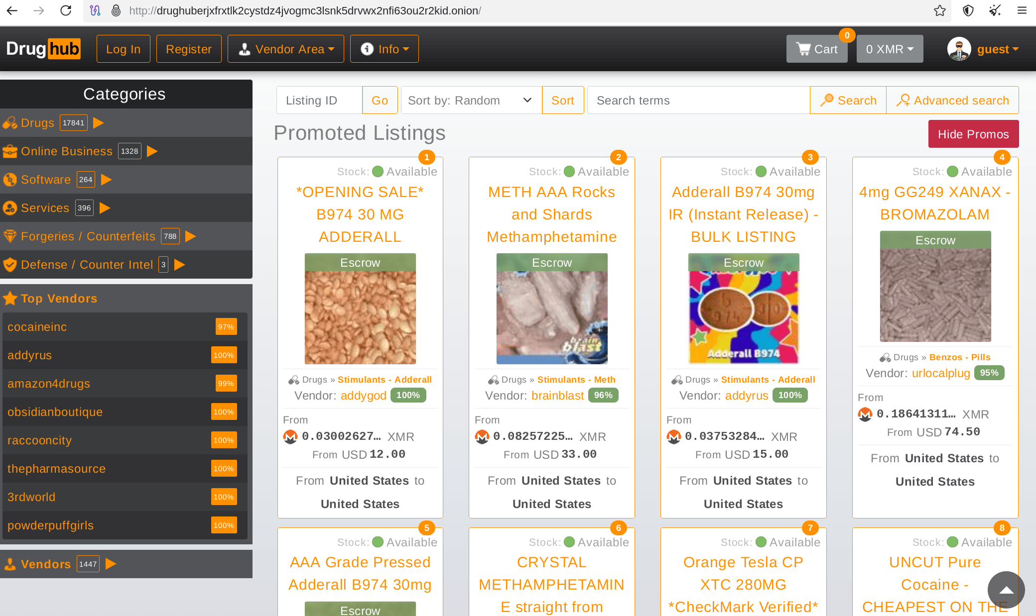 DrugHub marketplace listings interface