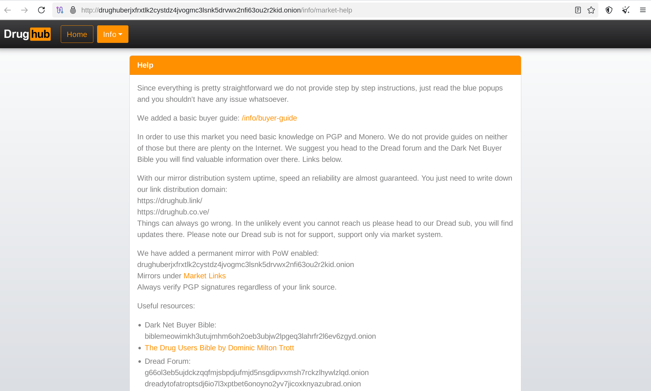 DrugHub help and support features